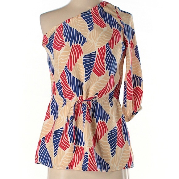 {Britt Ryan} Printed One Shoulder Silk Top Size 6 - Picture 2 of 6